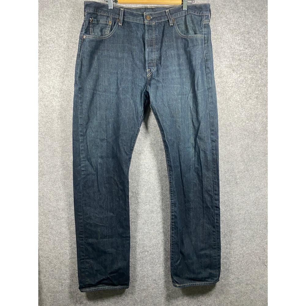 Levis 501 Mens Original Fit Straight Leg Dark Wash Blue Denim Jeans 38x34
